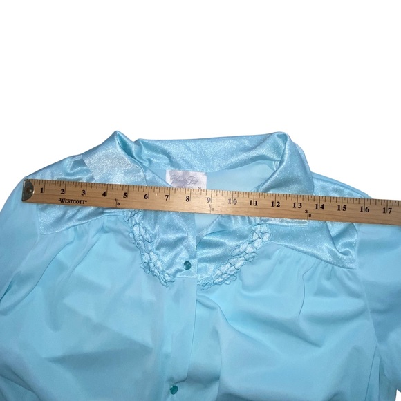 Vtg Vanity Fair USA Button Front Aqua Nylon Robe - Women’s Medium - Picture 8 of 13